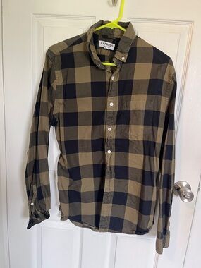 Express Men's Olive & Blue Buffalo Plaid Button-Down Shirt